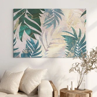 Leinwandbild Exotische Palmenblätter in Gold-grün - Manovski 