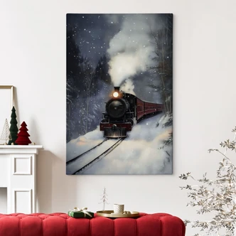 Canvas print Winter romance - Steam locomotive in a snowy forest - Melloi Art Prints Canvas print Winter romance - Steam locomotive in a snowy forest - Melloi Art Prints