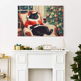 Canvas schilderij Kerstkat met wijn - Melloi Art Prints 