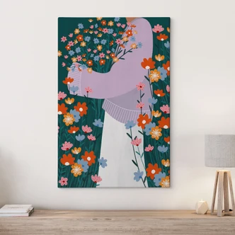 Leinwandbild Frau im bunten Blumengarten - Müller 