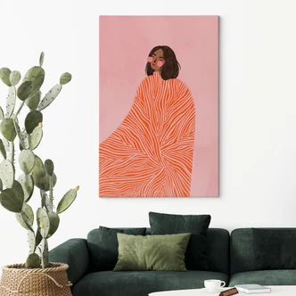 Leinwandbild Frau mit orangefarbener Decke - Müller 