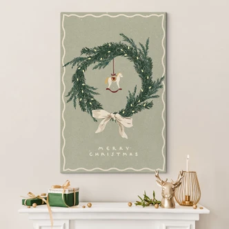 Canvas schilderij kerstkrans met hobbelpaard - NKTN 