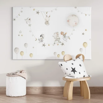 Kinderzimmer Leinwandbild Fröhliche Tiere mit Sternenhimmel - Oliver Robins 
