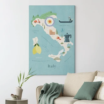 Leinwandbild Karte von Italien - Rivers 