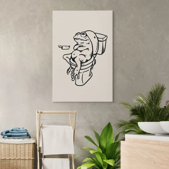 Leinwandbild Warten auf der Toilette - Humorvolle Frosch-Illustration - Royle 