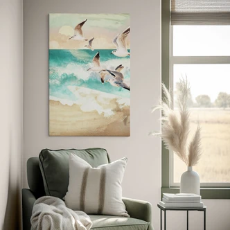 Leinwandbild Möwen am Strand - SpaceFrog Designs 