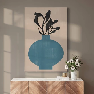 Canvas Miuus Studio - Blauwe Vaas met Bloemen 