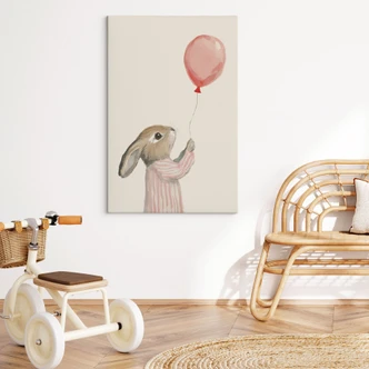 Leinwandbild Süßer Hase mit Luftballon - Treechild 