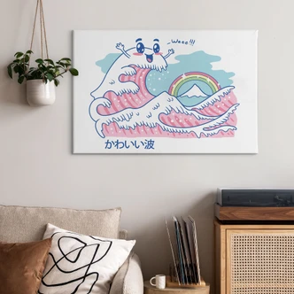 Leinwandbild Kawaii Welle mit Regenbogen und Berg Fuji - Trinidad 