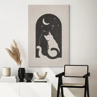 Stampe su tela Due gatti al chiaro di luna - Tunaboylu 