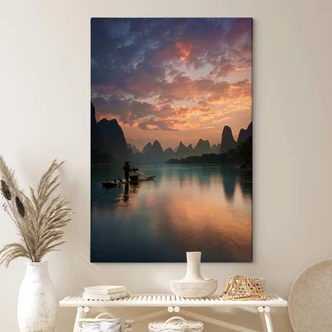 Leinwandbild Zhang - Asiatische Flusslandschaft in der Abenddämmerung 