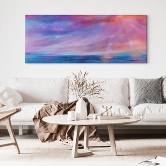 Canvas schilderij Lichtgevende avondlucht bij de zee - Schmucker - Panorama 