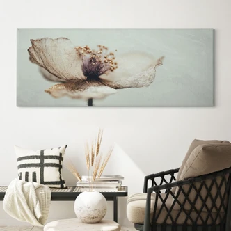 Canvas schilderij Delicate gedroogde bloem in beige | Boho bloemsierkunst - Treechild - Panorama 