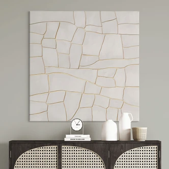 Canvas schilderij Abstract gebarsten patroon in beige | steenmozaïek - Alma - Vierkant 