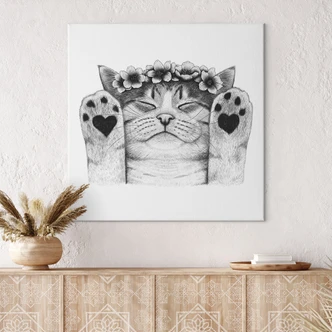 Canvas print Cute cat with heart paws - Korenkova - Square 