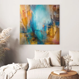 Stampe su tela Arte astratta - Luce blu lontana - Schmucker - Quadrato Stampe su tela Arte astratta - Luce blu lontana - Schmucker - Quadrato
