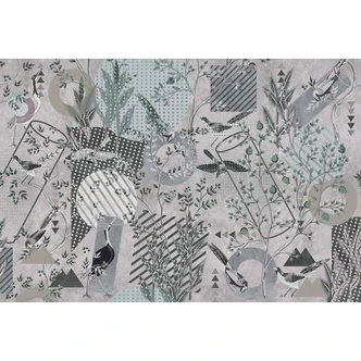 Livingwalls Fototapete Walls by Patel 3 Bird`S Playground 1 grau, grün, schwarz 