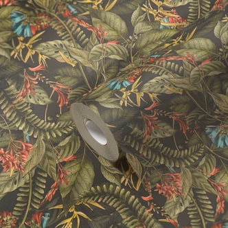 junglemotiv tapet grøn - non-woven tapet med røde blå blomster 