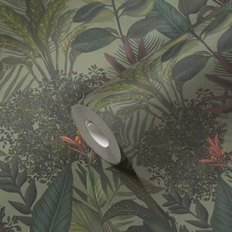 Papier peint à motifs Plantes et herbes Vert Rouge - papier peint jungle avec feuilles 