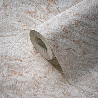 Door de natuur geïnspireerd plantenpatroon crème-beige behang - vliesbehang 