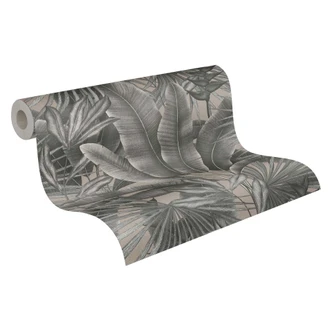 Bladerenbehang in grijs - elegant vliesbehang met bladeren voor moderne interieurs 