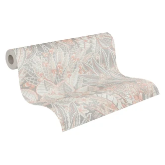 Papier peint intissé d'inspiration naturelle dans les tons de terre - motif botanique en crème beige gris Papier peint intissé d'inspiration naturelle dans les tons de terre - motif botanique en crème beige gris