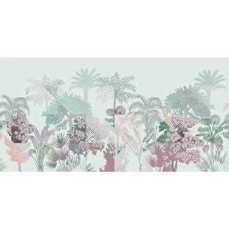 Tropisk fototapet i pastellfärger - non-woven tapet med palm- och ormbunksmotiv 