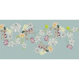 Botanisk tapet i mint - non-woven tapet med tecknat blomsterarrangemang 