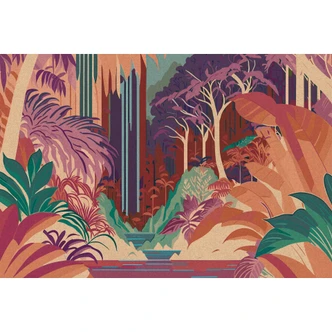Art Deco jungle 3D fotobehang - prachtige kleuren in retro stijl vliesbehang Art Deco jungle 3D fotobehang - prachtige kleuren in retro stijl vliesbehang