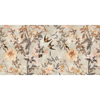 Botanisk fototapet med fåglar - Antik non-woven tapetdesign 