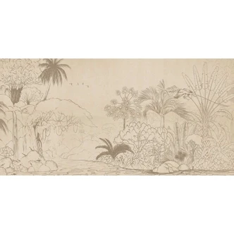 Tropiskt landskap skiss tapet - non-woven tapet i teckningsstil 