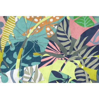 Tropical plants wallpaper in pastel colours - modern non-woven design 