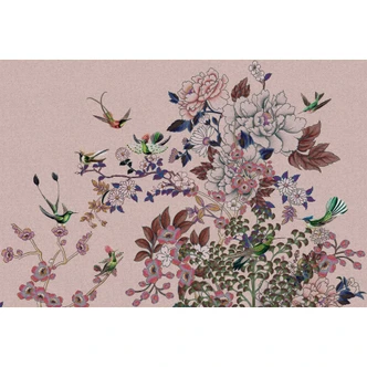 Fototapete Botanische Pracht - Kolibri im Blütenrausch 
