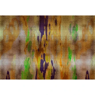Abstract art wallpaper - ochre yellow with green and purple tones - non-woven 