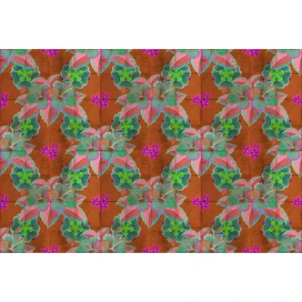Tropisk blomstertapet - turkis og pink på terracotta - non-woven 