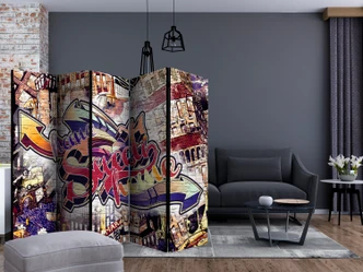 Paravent, Raumteiler freistehend, Trennwand -  Cooles Graffiti , 5-teilig - 225x172 cm 