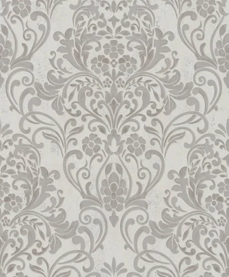 Vliestapete mit ornamentalem Damask-Motiv Grau Ornamental  