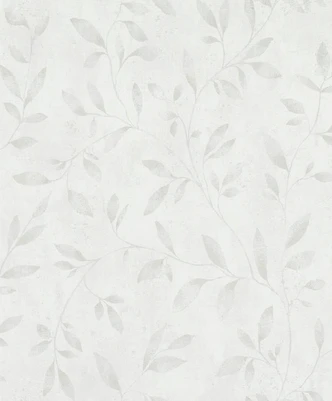 Vliestapete mit Blattmotiv und Metallic Effekt Weiß Floral  
