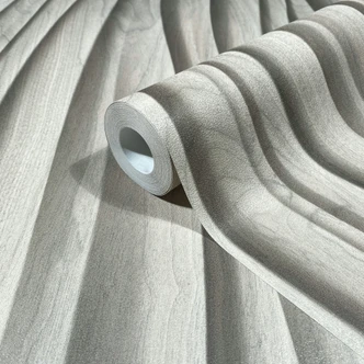 Non-woven wallpaper in beige 3D effect wood look panel texture wood modern  