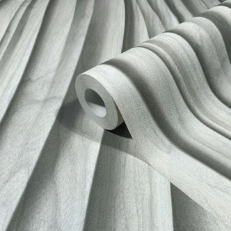 Non-woven wallpaper in white, gray 3D effect wood look panel 3D look modern  