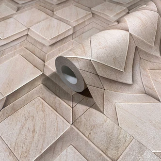 Vliestapete in beige Rauten Illusion 3D-Optik Modern  