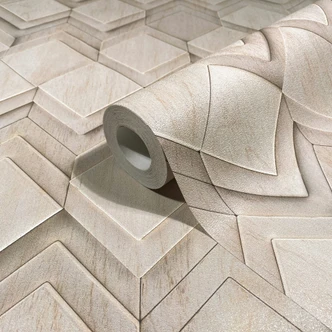 Vliestapete in beige, grau Rauten Illusion 3D-Optik Modern  