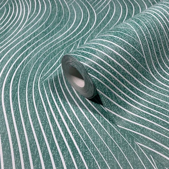 Tapeta z włókniny w kolorze zielonym, srebrna fala o wyglądzie tekstury, nowoczesna grafika  