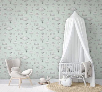 Kindertapete, Vliestapete mit Illustration Kids Walls grün, weiß  