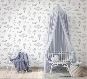 Kindertapete, Vliestapete mit Illustration Kids Walls weiß, schwarz 