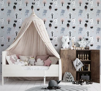 Carta da parati per bambini, carta da parati in tessuto non tessuto con illustrazione Kids Walls, grigio, nero 
