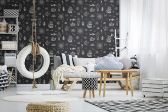 Kindertapete, Vliestapete mit Illustration Kids Walls schwarz, weiß 