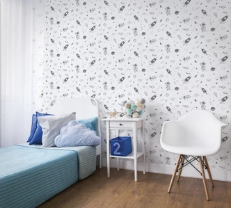 Kindertapete, Vliestapete mit Illustration Kids Walls weiß, grau 