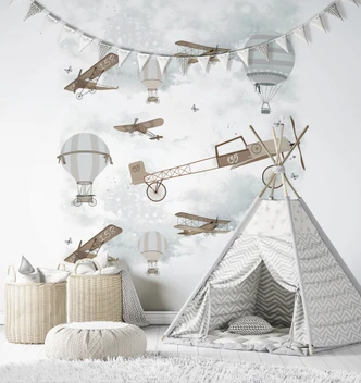 Børnetapet, non-woven tapet med illustration Kids Walls hvid, brun  