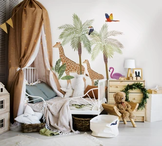 Kindertapete, Vliestapete mit Illustration Kids Walls weiß, grün, beige 